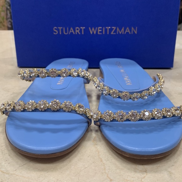 STUART WEITZMAN AMELIESE CRYSTAL PERIWINKLE LEATHER SANDALS W/SUEDE STRAPS 9.5 - Picture 6 of 9